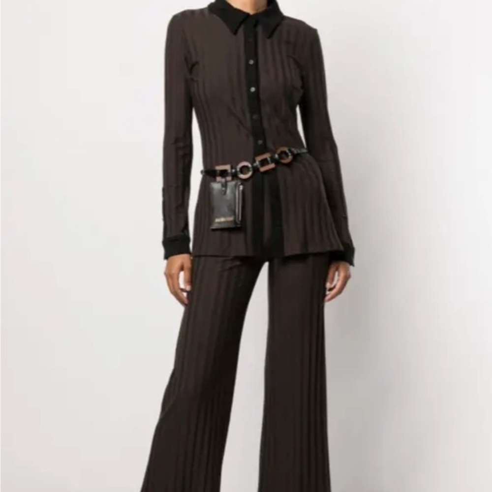 Jonathan Simkhai Standard Triped Button-Up Shirt in Brown - Size M NWT